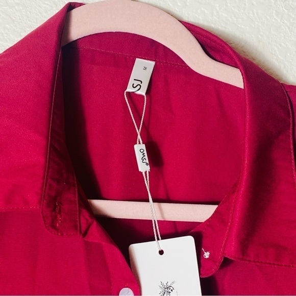 OMSJ Button Down Long Sleeve Chiffon V-Neck Casual Blouse Red NWT Size:M - Picture 3 of 6